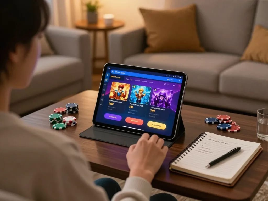 Terlibat dengan aplikasi 88Pulsa untuk permainan kasino online pada malam yang nyaman di rumah.