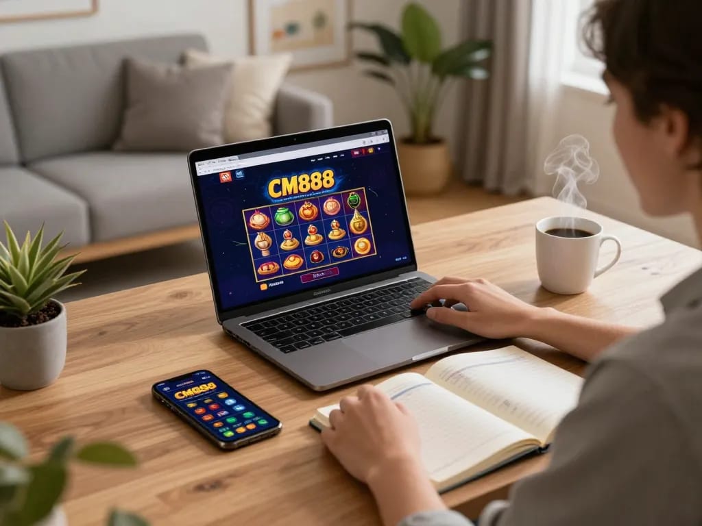 Engaging in thrilling games at CM888 online casino with a stylish setup and effective bankroll management.