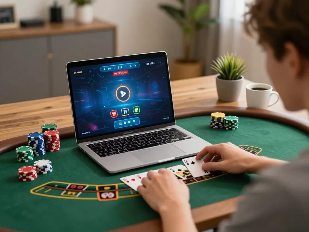 Engaging online blackjack gameplay on KP88 showcasing a strategic gaming setup