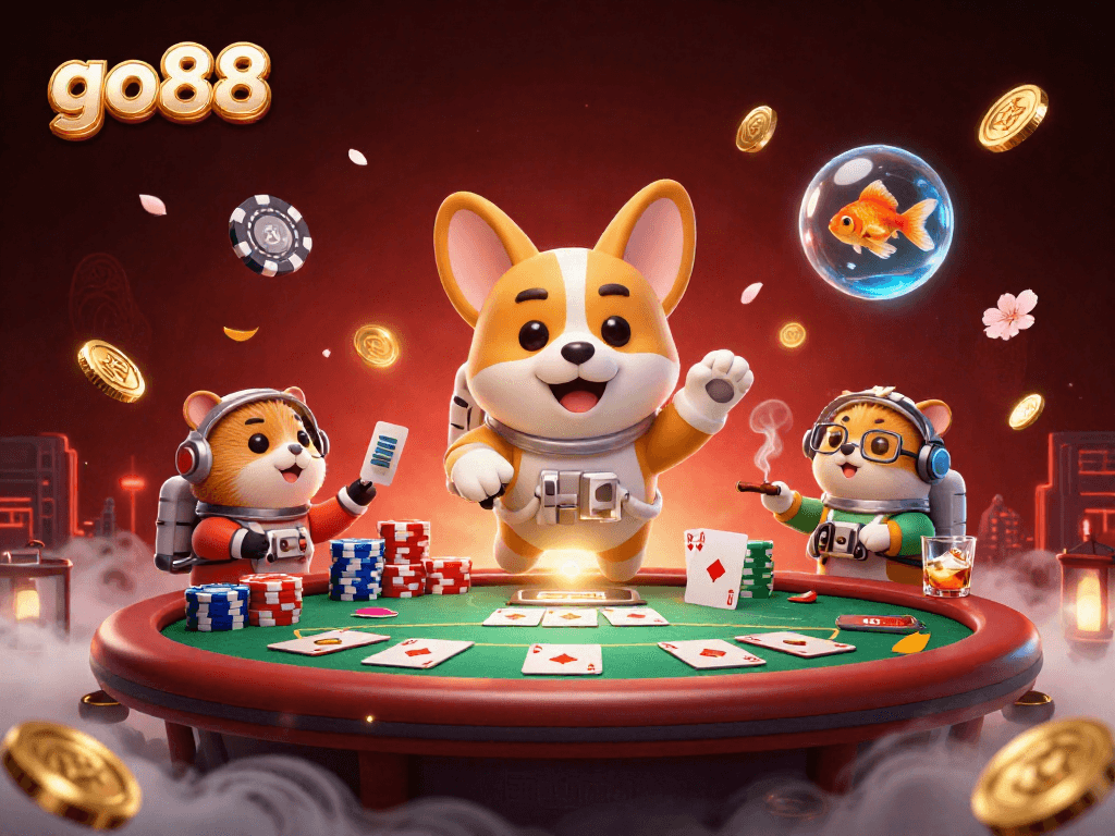 Join the fun on go88 with this dynamic space-themed casino illustration featuring unique characters.