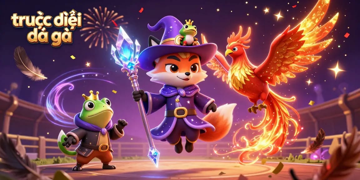 Experience thrilling trực tiếp đá gà action with vibrant feathers, fire, and a captivating fighting arena backdrop.