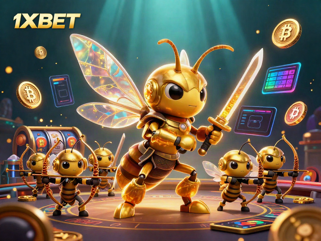 Bet on dynamic games with 1XBET, featuring a hornet samurai amidst casino action.