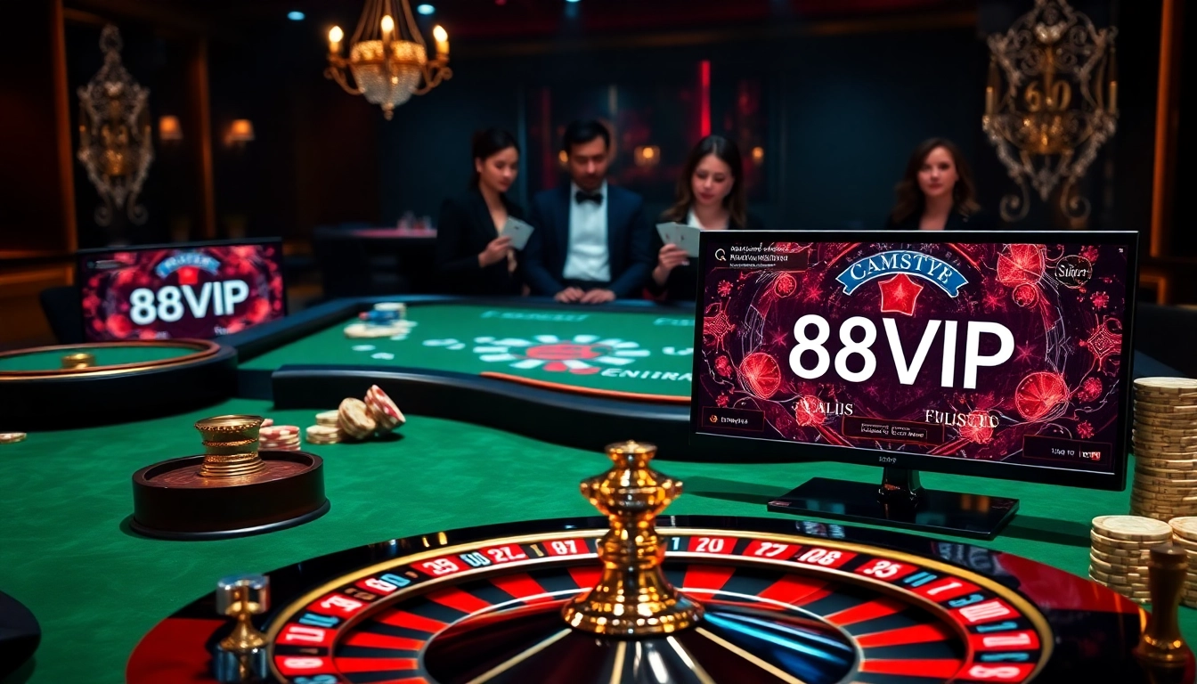 Players enjoying a thrilling game at 68VIP casino with vibrant poker and roulette tables.