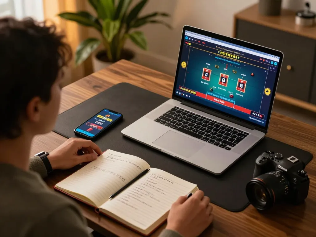Engaging in strategic online casino gaming session at home with W69 betting strategies.