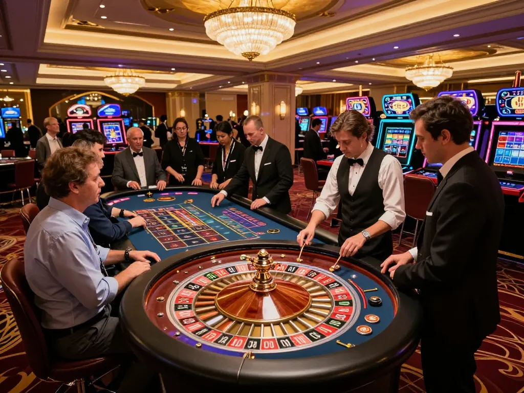 Experience the thrill of roulette at gameradar's casino floor, where players place dynamic bets in an elegant atmosphere.