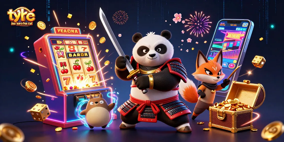 Experience the excitement of ty le keo nha cai with a dynamic cartoon scene featuring samurai panda, ninja fox, and magical elements.