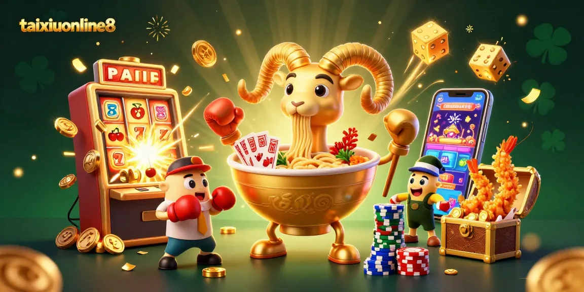 Engage in thrilling gameplay at taixiuonline8 with a vibrant illustration of lively characters and jackpot excitement.