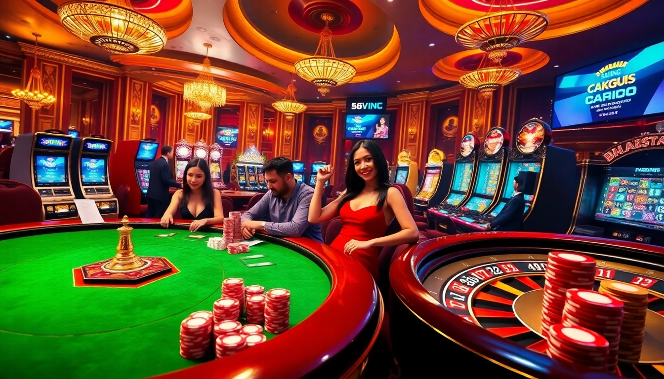 Experience the excitement of online gambling with https://68vip.bz/ showcasing vibrant slot machines and poker tables.