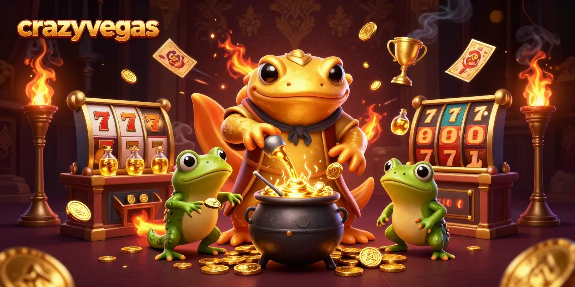 Experience excitement at crazyvegas with a magical gaming scene featuring golden alchemy and casino icons.