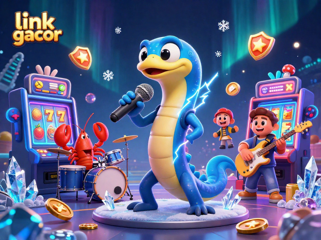 link gacor showcases an electric eel DJ with a vibrant underwater casino theme
