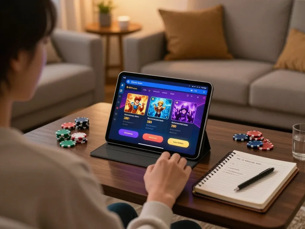 Terlibat dengan aplikasi 88Pulsa untuk permainan kasino online pada malam yang nyaman di rumah.