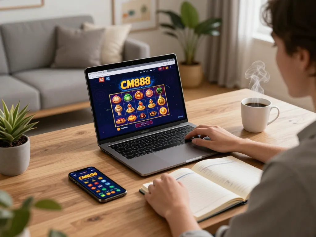 Engaging in thrilling games at CM888 online casino with a stylish setup and effective bankroll management.