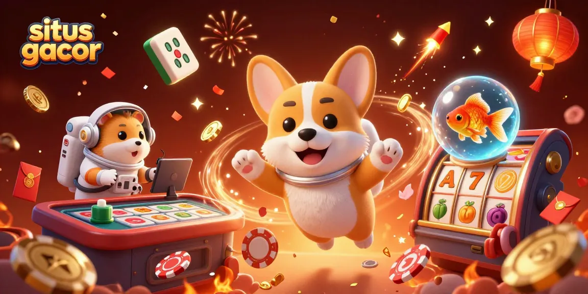 Experience situs gacor excitement with a playful astronaut corgi in a vibrant casino scene