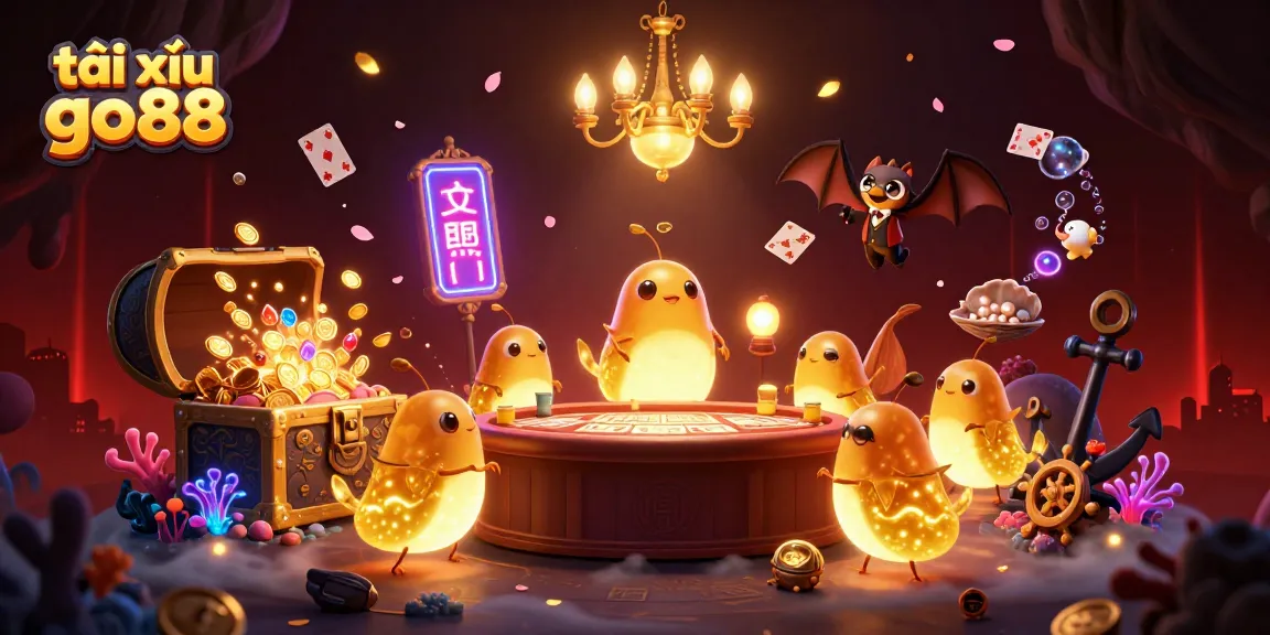 Tài xỉu go88 shines in a vibrant 3D casino with glowing glowworms and sparkling treasures.