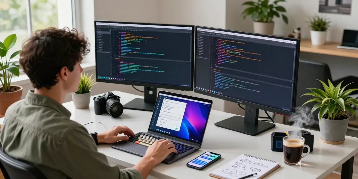 Developer programming on CrushonAI chat application in a tech workspace with dual monitors.