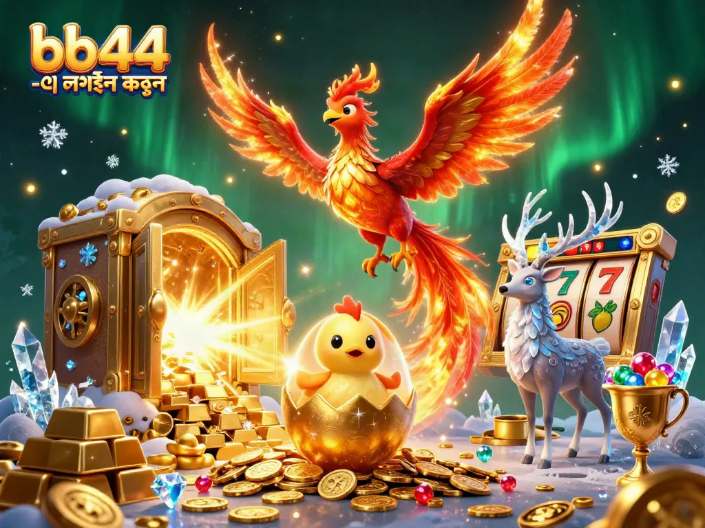 Log in to bb44 -এ লগইন করুন with an illustration of a vibrant casino-themed scene featuring mystical elements.