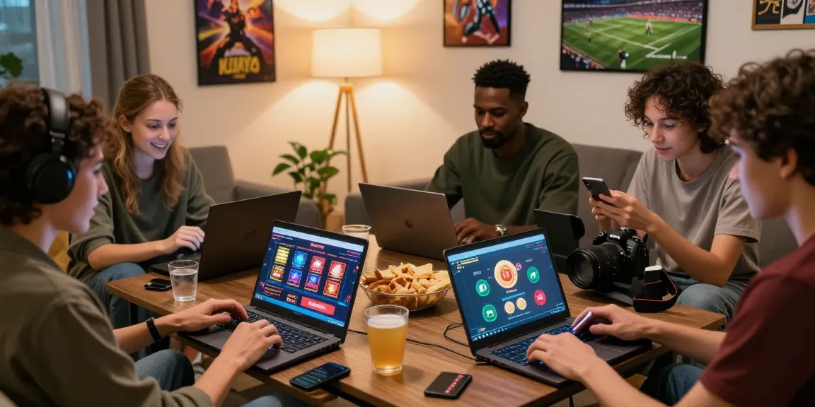 Friends enjoying online gaming at home while exploring credit card casinos at https://brcs.co.uk/.