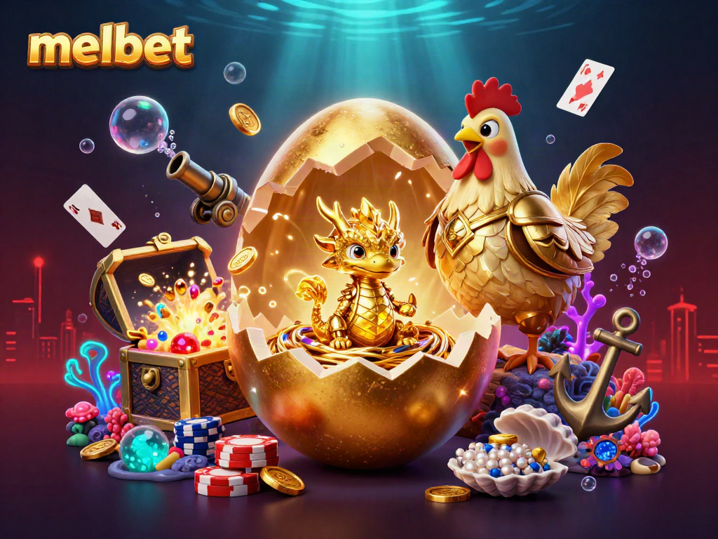 Engage with melbet's golden gaming adventures featuring a baby dragon and poker chips in a vibrant 3D scene.