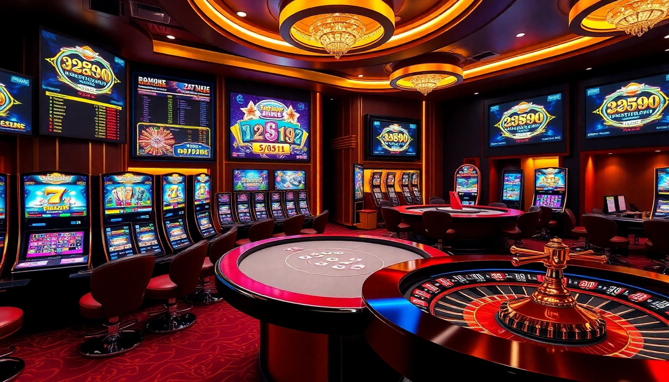Experience thrilling gameplay at NK88's modern casino, featuring slot machines and poker tables.