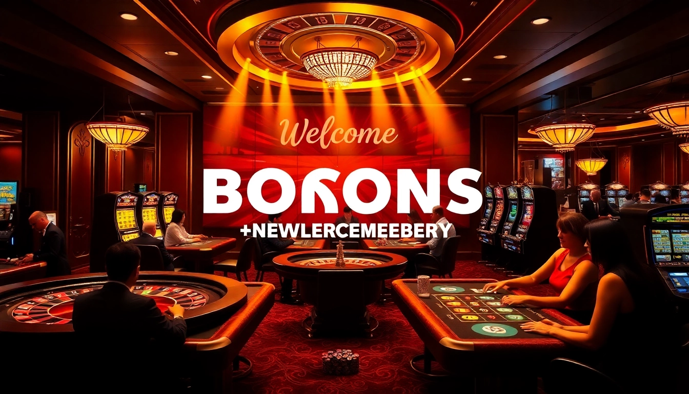 Enjoy the thrill of a slot bonus new member at a vibrant casino with tables and slot machines.