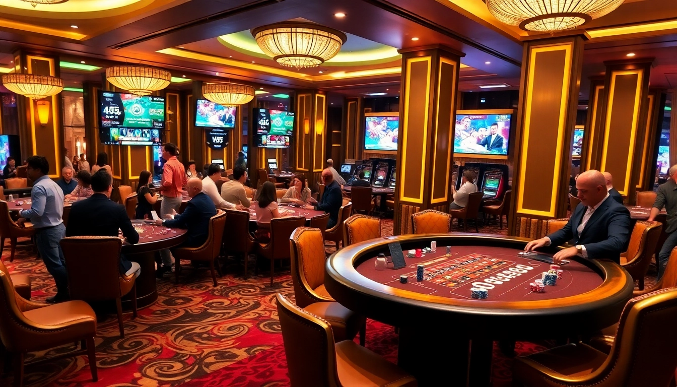 Engage in exciting gameplay at LC88’s luxurious casino with vibrant roulette and poker tables.