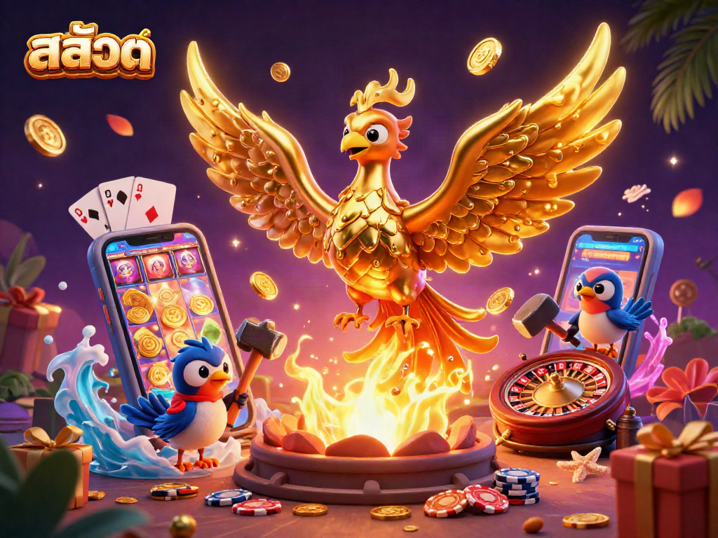 Experience thrilling สล็อต gameplay with a golden phoenix and vibrant casino elements.
