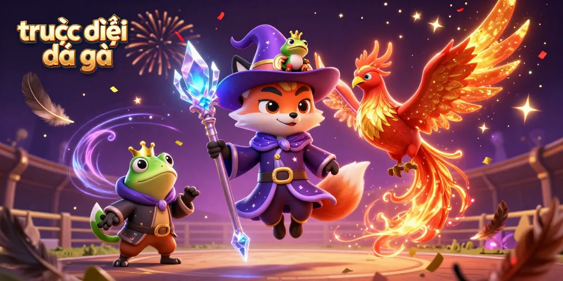 Experience thrilling trực tiếp đá gà action with vibrant feathers, fire, and a captivating fighting arena backdrop.