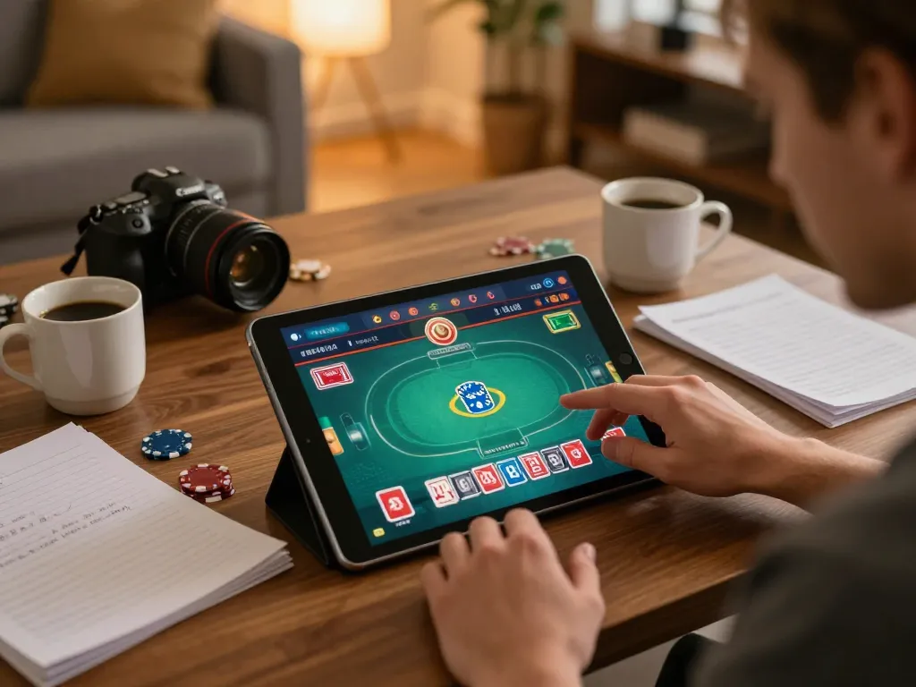 Engaging online poker gameplay experience displayed on tablet, highlighting https://789club.net.ph/ interactive features with cozy home environment