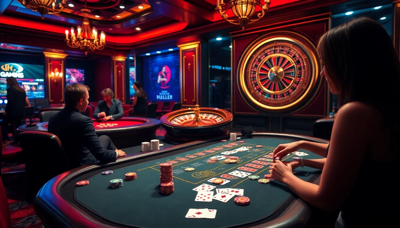 Engage in exciting sex games at a vibrant casino with poker tables and roulette wheels.