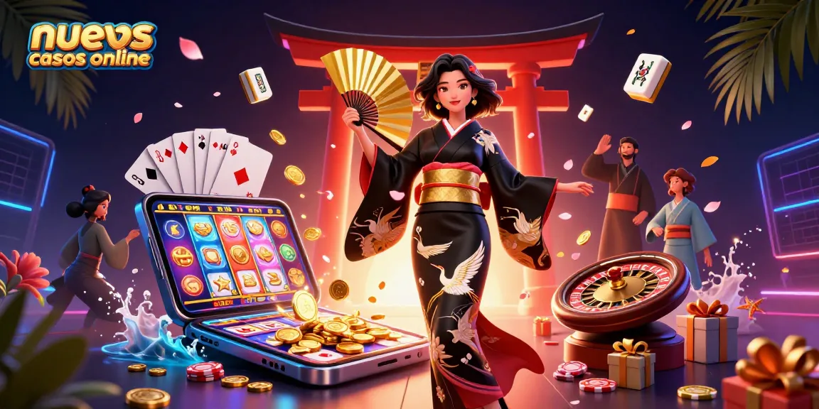 Experience nuevos casinos online with vibrant games and luxurious gaming elements in a captivating 3D illustration.