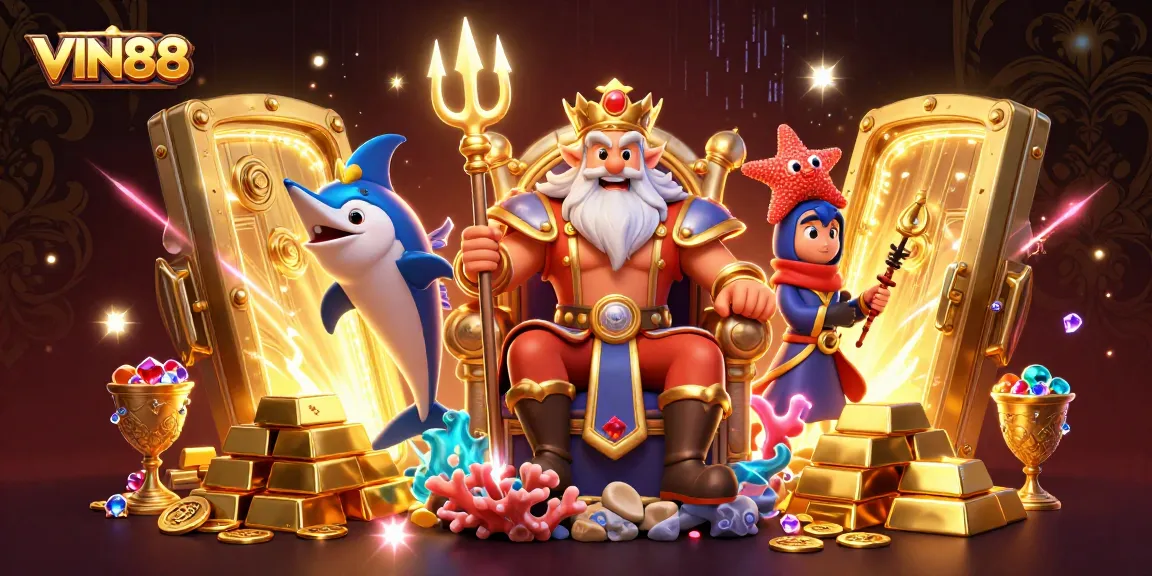 Join the thrilling world of VIN88 with Neptune, gold treasures, and vibrant casino excitement.