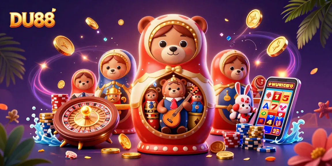 Play with DU88's vibrant online casino scene featuring Matryoshka bears and a balalaika-playing rabbit.