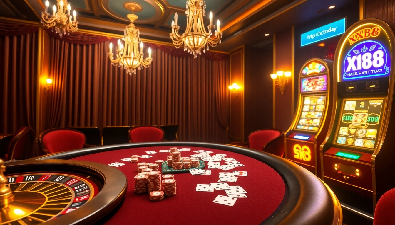 Experience excitement at https://xx88.today/ as players engage at a luxurious poker table in a modern casino atmosphere.