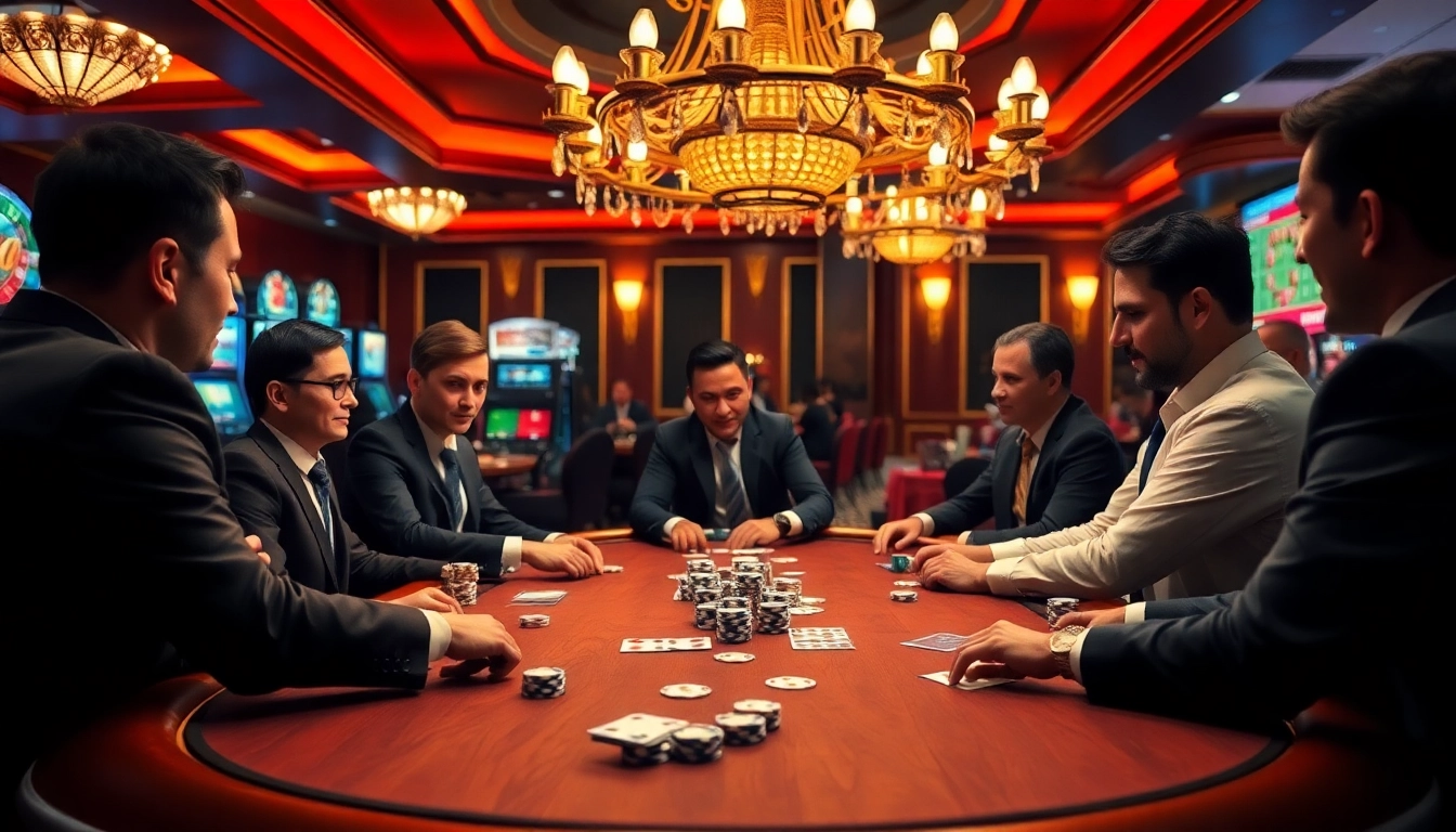 Experience the excitement of VT88 with a luxurious poker table scene, showcasing high-stakes action and vibrant casino elements.