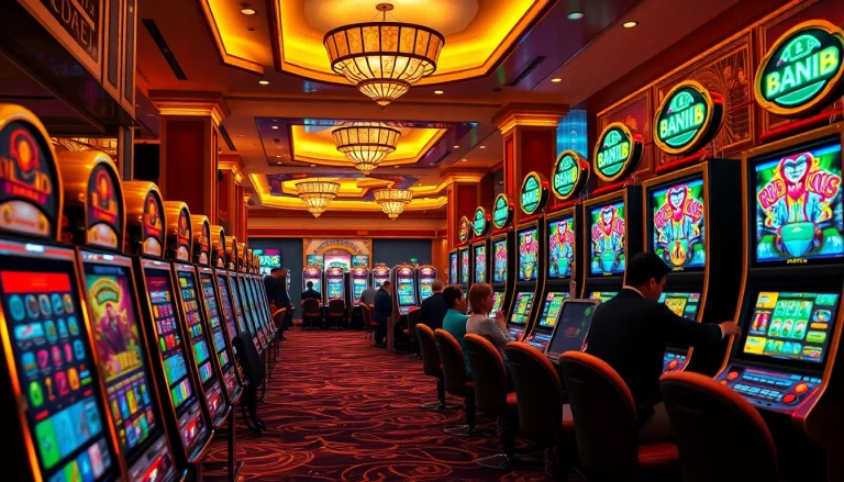 Experience bk8 สล็อต excitement with captivating slot machines and elegant casino decor.