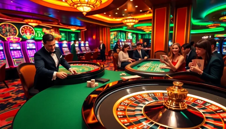 Experience the thrill of gambling at https://kk55.fit/ with an exciting casino scene featuring roulette and poker.