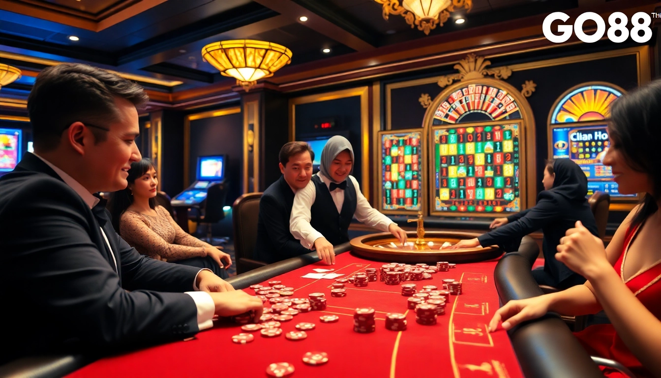Experience high-stakes action at GO88 with players engaging at vibrant casino tables.