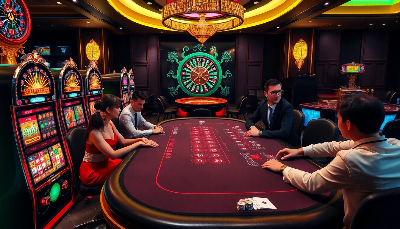 Experience the thrill of winnings at urr88.com with a vibrant casino scene showing poker, slots, and roulette.